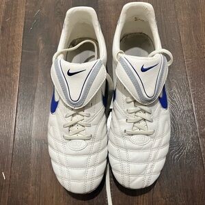Nike Womens Tiempo Mystic III FG Soccer Shoes (White/Blue) (Size 9.5)